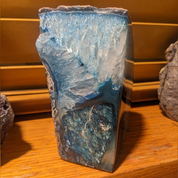 Agate Geode Sections Pair of Dyed Turquoise Crystals​​ - Picture 11 of 15